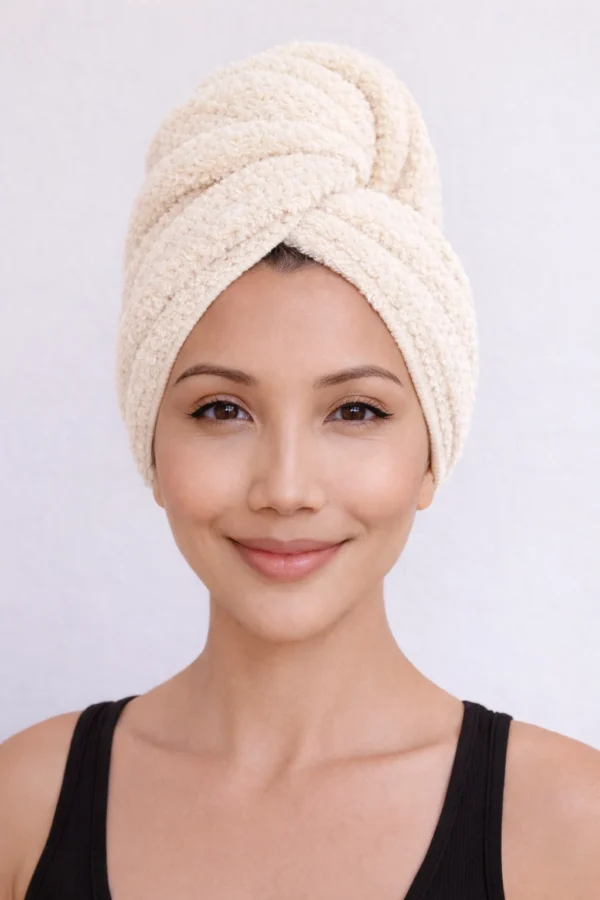 Champagne Sand – Luxe Microfiber Hair Towel Cap