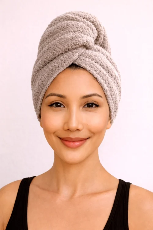 Light Taupe – Luxe Microfiber Hair Towel Cap
