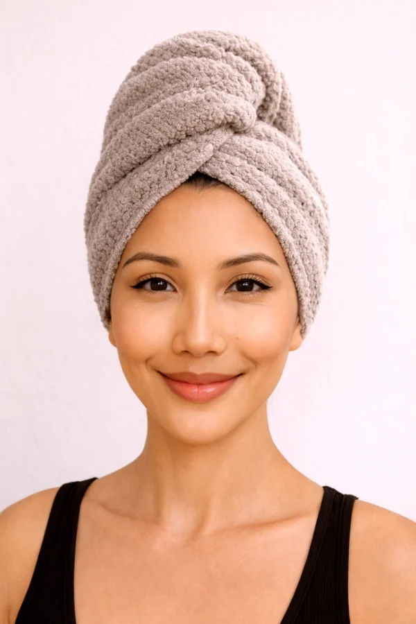 Light Taupe – Luxe Microfiber Hair Towel Cap